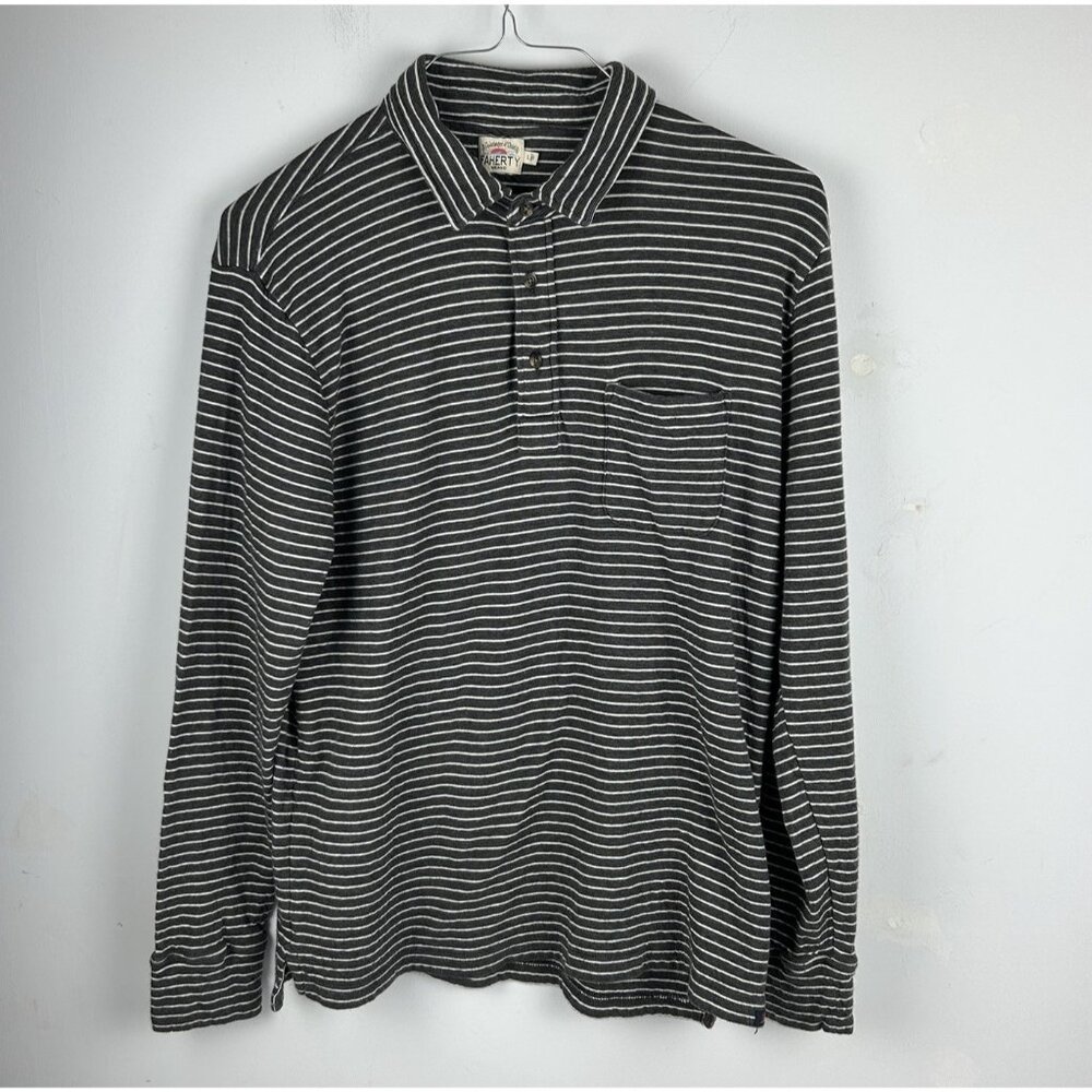 Faherty Cloud Polo Shirt Mens L Gray Striped Long Sleeve Stretch Pima Modal